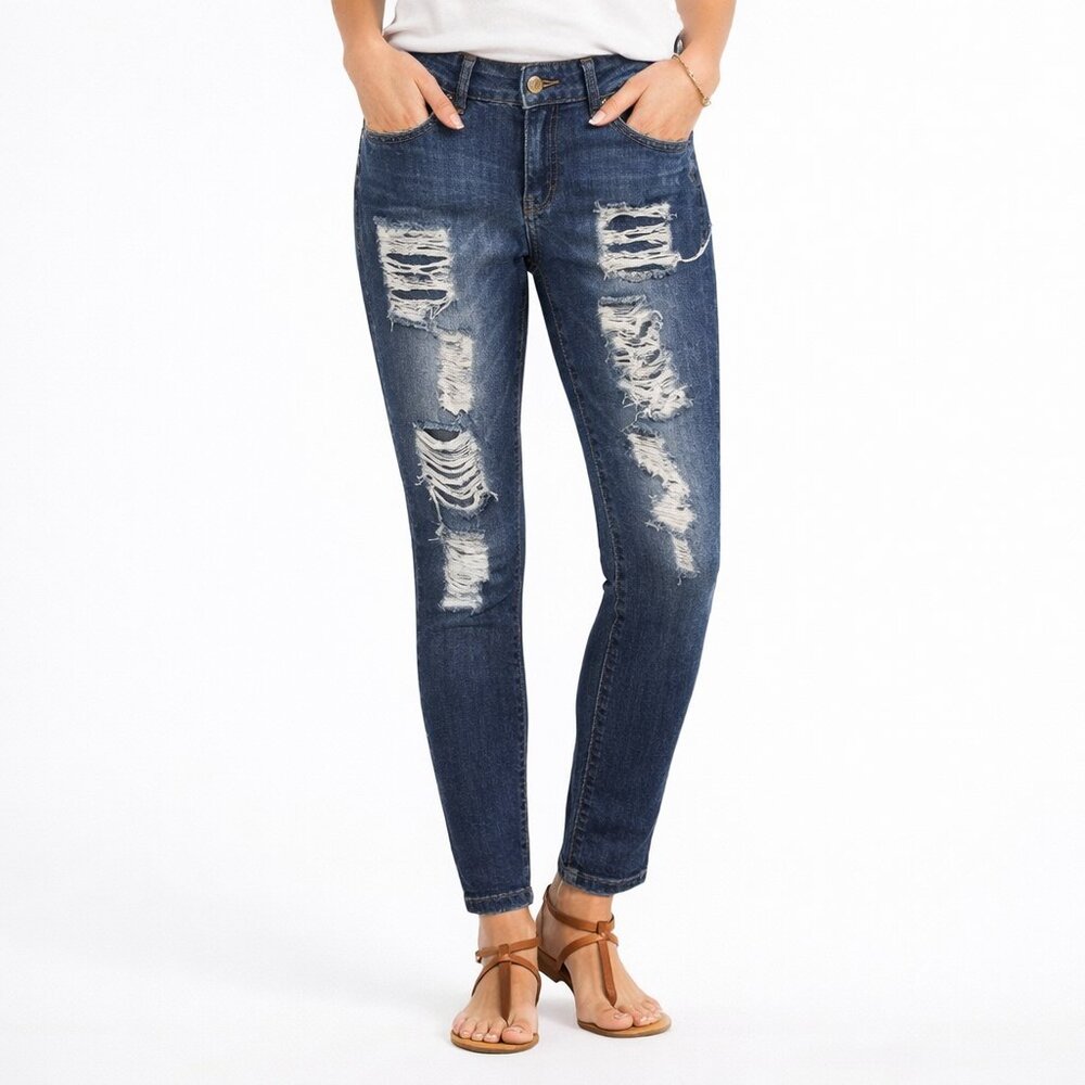 Blessed Distressed Skinny Jeans 8 Medium Wash Stretch Denim Casual Chic